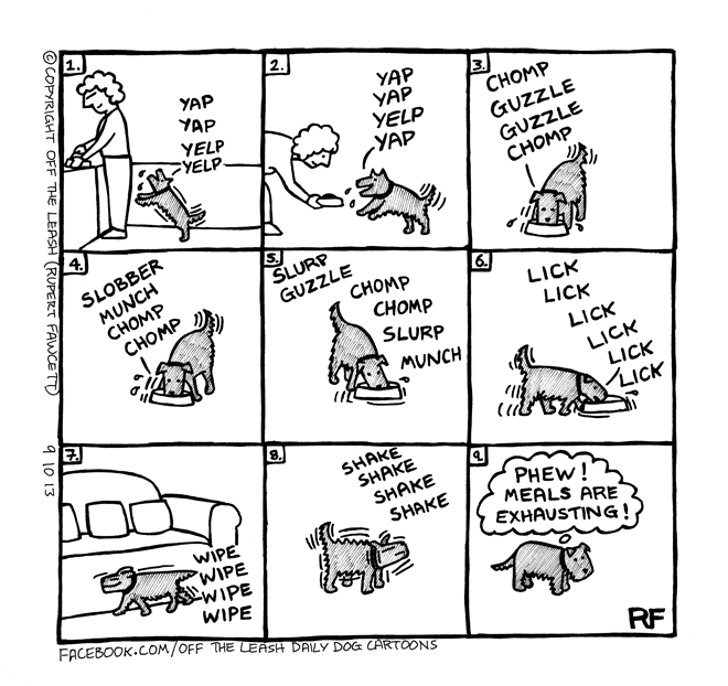 © Off The Leash Dog Cartoons / Rupert Fawcett Meal Time Exhaustion