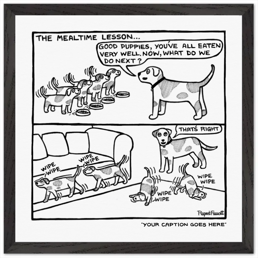 At Puppy School - The Meal Time Lesson - Framed Print