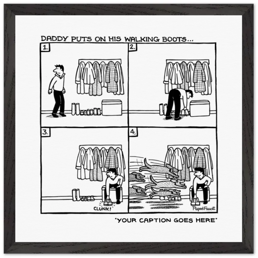 Daddy Puts On His Walking Boots - Framed Print